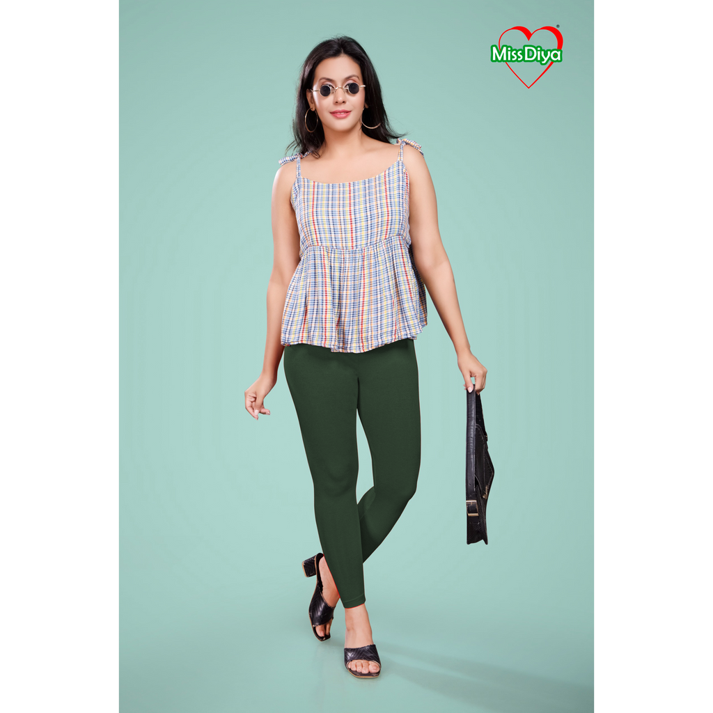 Miss Diya Ankle Length Western Wear Legging For Women's, Olive Green (D) 010