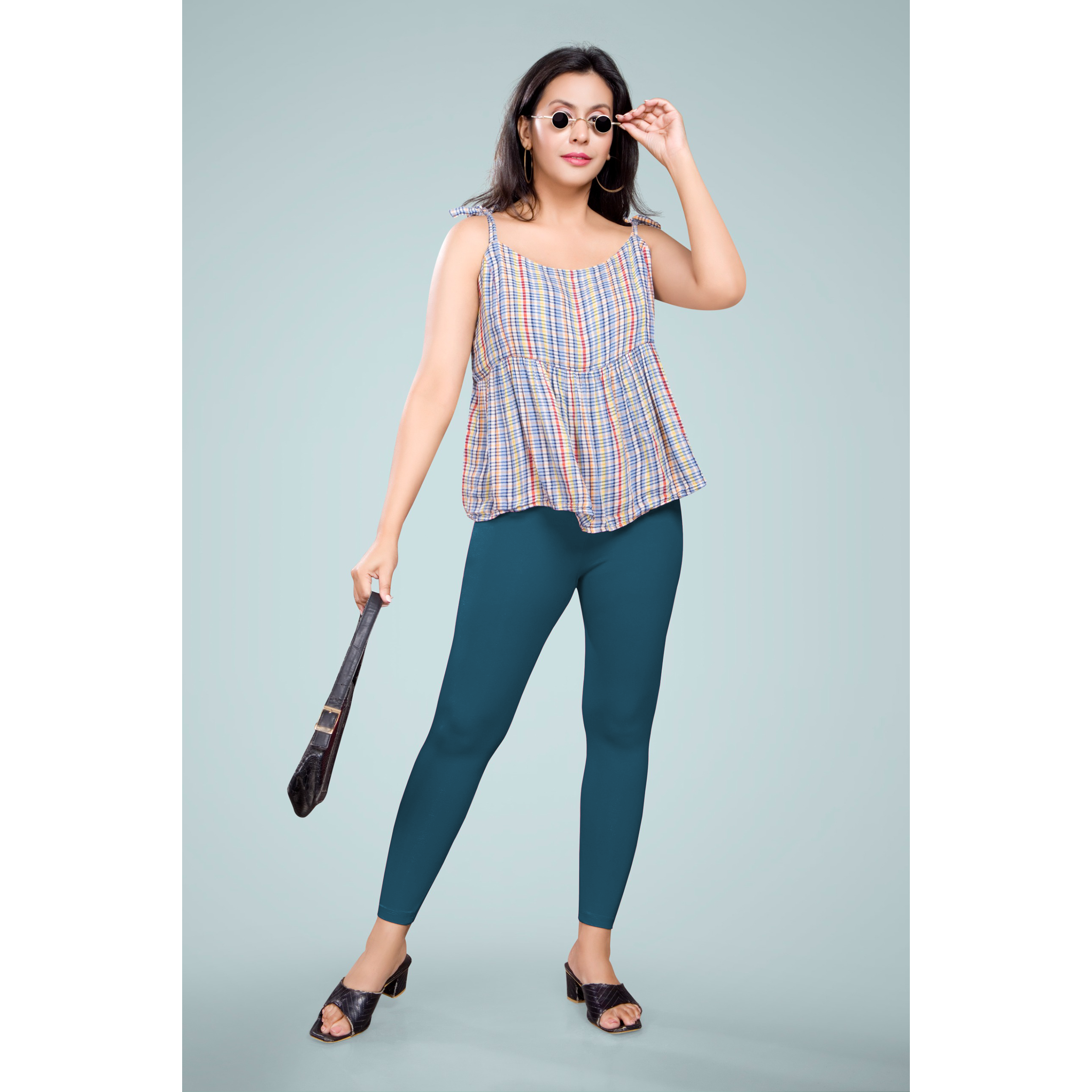 Miss Diya Ankle Length Western Wear Women's Legging, Petrol Blue, 042