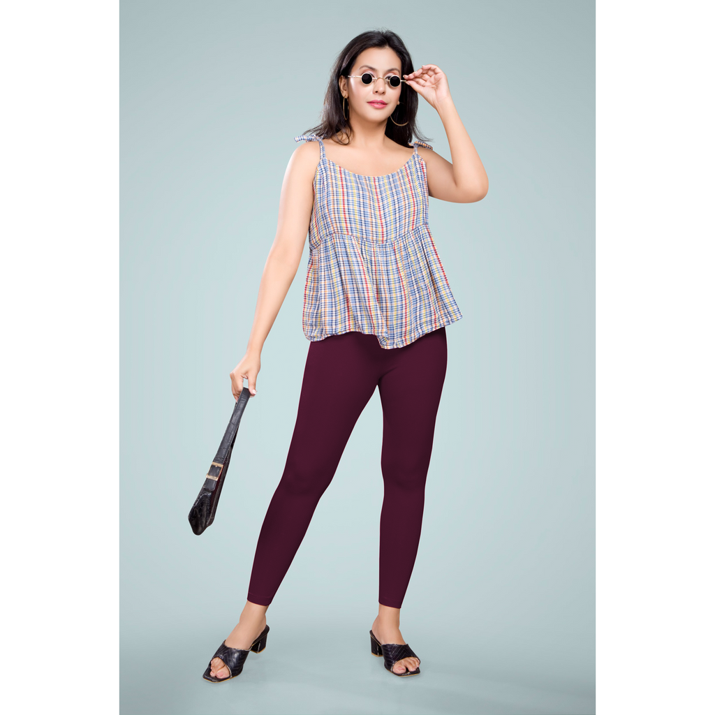 Miss Diya Ankle Length Western Wear Women's Legging, Dark Maroon, 046